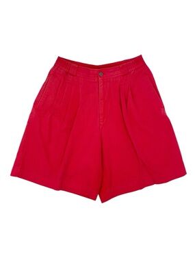 Vintage 90s Y2K Pleated High Waist Mom Jean Shorts Red Cotton Size 7/8 Stretch